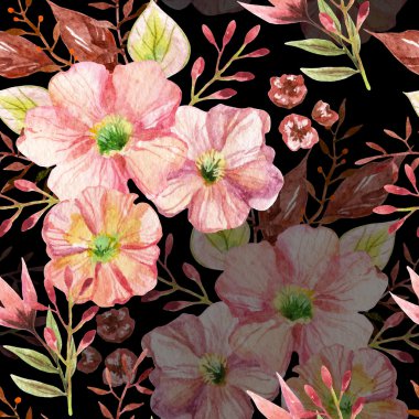 Çiçekler ile Seamless modeli. Suluboya resim.