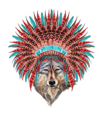 Wolf in Native American Headdresses 