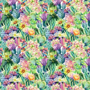 Suluboya çiçek açan kaktüs arka plan