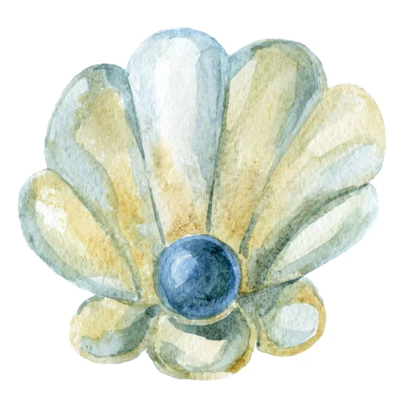 Watercolor shell with pearl — Stock Photo, Image