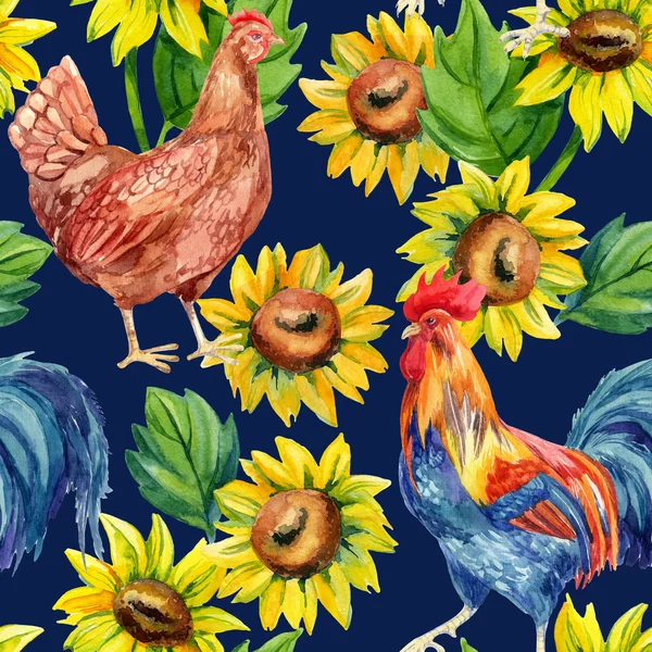 Pollo, gallina, gallo. Pintura acuarela — Foto de Stock