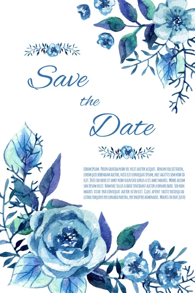 Watercolor invitation with blue roses. — Stock Photo, Image