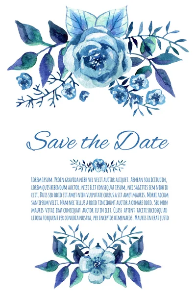 Watercolor invitation with blue roses. — Stock Photo, Image