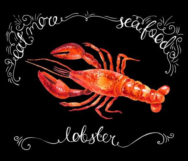 Akvarell homár elszigetelt fekete háttér — Stock Fotó