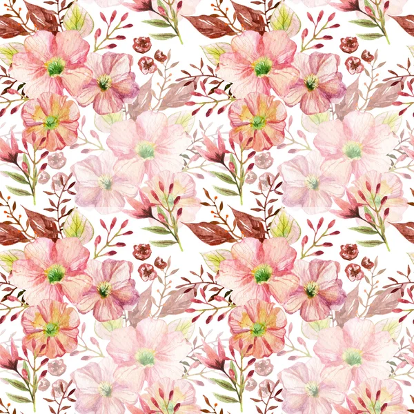Nahtloses Muster mit Blumen. Aquarellillustration. — Stockfoto