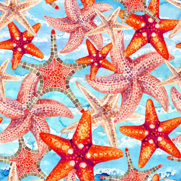 Acuarela estrellas de mar patrón sin costuras — Foto de Stock