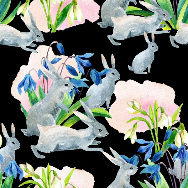 Nyúl, tavasszal. Akvarell zökkenőmentes minta — Stock Fotó