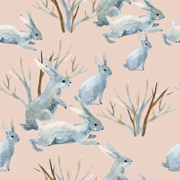 겨울에는 토끼. 수채화 원활한 패턴 — 스톡 사진