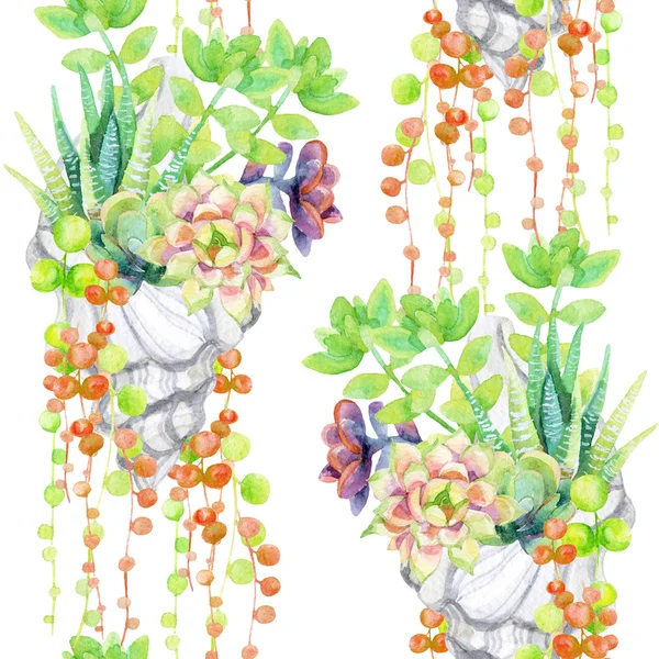 수채화 succulents 원활한 패턴. — 스톡 사진
