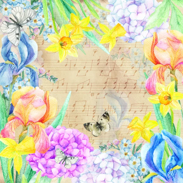 Вінтажна листівка з квітами. Весняний фон — стокове фото