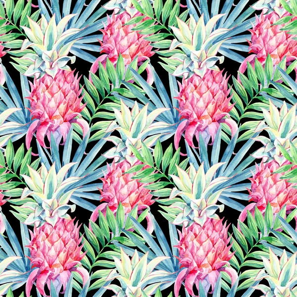 Watercolor pineapple fruit seamless pattern