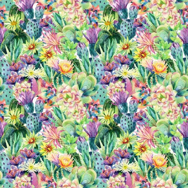 Watercolor blooming cactus background