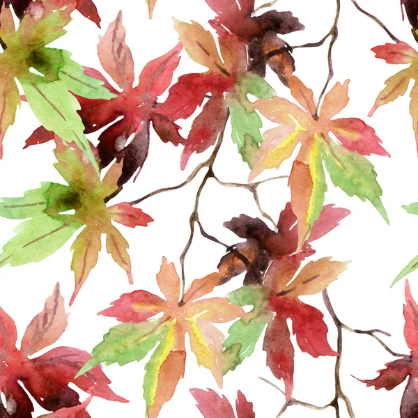 Watercolor japanese maple leaves seamless pattern