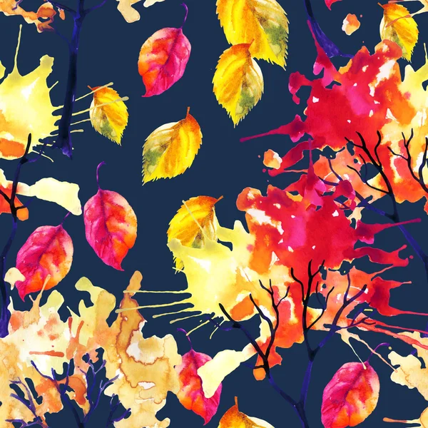 수채화가 나무와 나뭇잎 원활한 패턴 — 스톡 사진