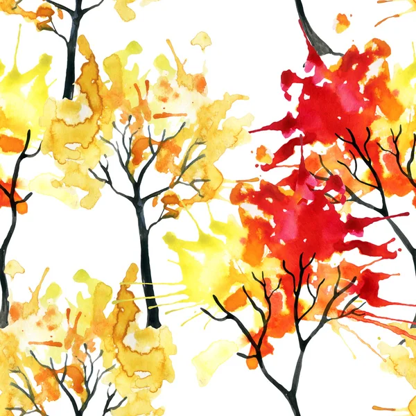Suluboya sonbahar ağaçlar seamless modeli — Stok fotoğraf