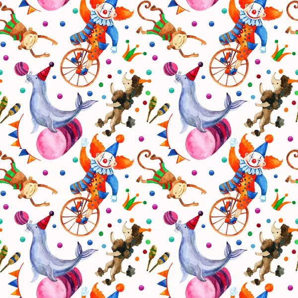 Watercolor circus seamless pattern. — Stock Photo, Image