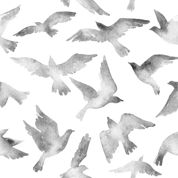 흰색 배경에 격리 된 수채화 질감으로 설정 된 추상 비행 조류. — 스톡 사진