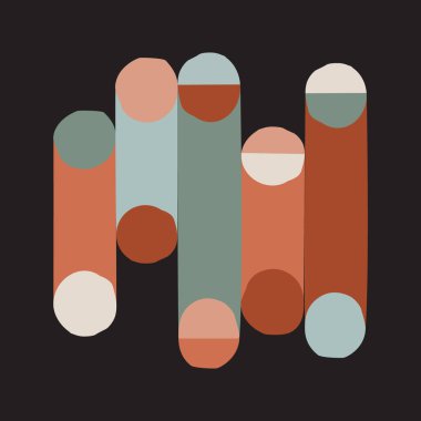 Soyut şekiller arka plan. Siyah arkaplanda yuvarlak tüp şekilleri. El çizimi yuvarlak çizgiler, sosyal medya tasarımı için daireler çizimi, modern baskı duvar kağıdı. Vektör kavramı sanatı