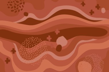 Soyut doğal arkaplan. Coğrafi teraslar, kahverengi terra cotta renklerinde ekolojik şablon. Modern tasarım için sıvı geometrik formlar duvar kağıdı. Soyut vektör illüstrasyonu