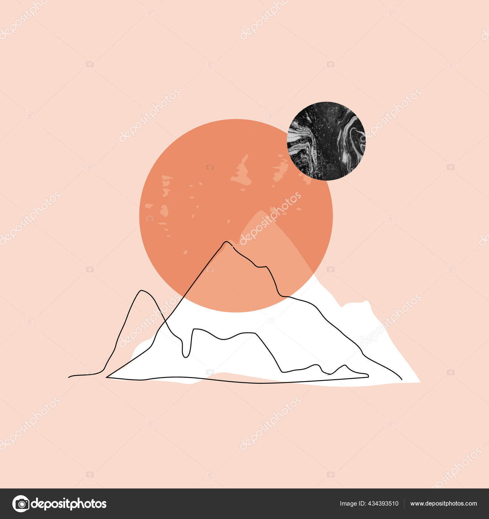 現代のミニマルな山 ポスター カバー Tシャツのデザインの月の背景 抽象的な風景 フラットラインアートの背景 シンプルな自然イラスト ベクトル サンセット日の出のコンセプト ストックベクター C Tetiana Syrytsyna