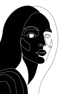 Boho tarzında güzel bir kadın portresi. Genç kadın siluet vektör sanatı duvar dekorasyonu için basılabilir. Modern minimal tasarım