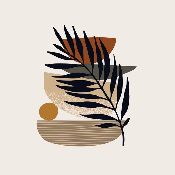 Abstracte Geometrische Natuurlijke Vormen Noordse Stijl Moderne Illustratie Met Tropisch — Stockvector