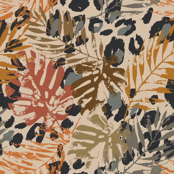 Abstrato Padrão Floral Tropical Sem Costura Palma Desenhada Mão Folhas —  Vetores de Stock