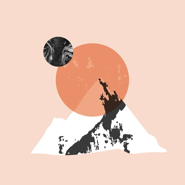 Μοντέρνο Μινιμαλιστικό Βουνό Ήλιος Φεγγάρι Φόντο Για Χαρτί Τοίχου Αφίσα — Διανυσματικό Αρχείο