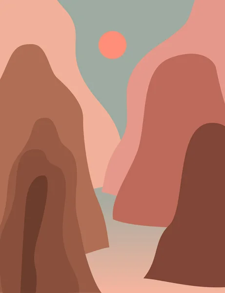 Pembe Günbatımı Dağ Manzarası Modern Boho Dekor Duvar Kağıdı Baskı — Stok Vektör