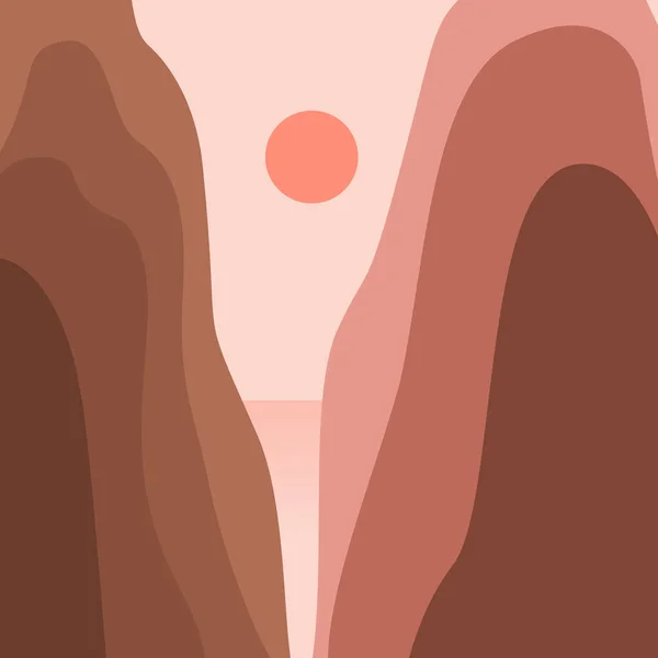Ροζ Ηλιοβασίλεμα Ορεινό Τοπίο Μοντέρνα Boho Διακόσμηση Ταπετσαρία Minimal Κινέζικο — Διανυσματικό Αρχείο