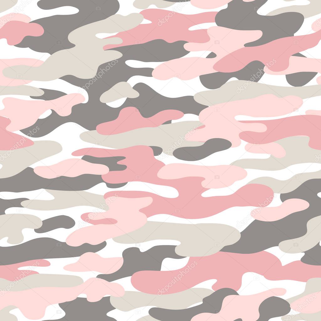 Abstract camouflage seamless pattern. Camo background, natural curved wavy shapes, forms. Military print in modern colors. Vector illustration for surface design, wallpaper, textile.