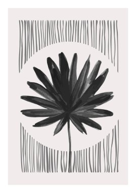 Soyut geometrik suluboya palmiye yaprağı posteri. Minimalist baskı, kapak, boho duvar dekoru, orta yüzyıl tasarımı, moda sanat için el ve palmiye yapraklı modern asgari illüstrasyon