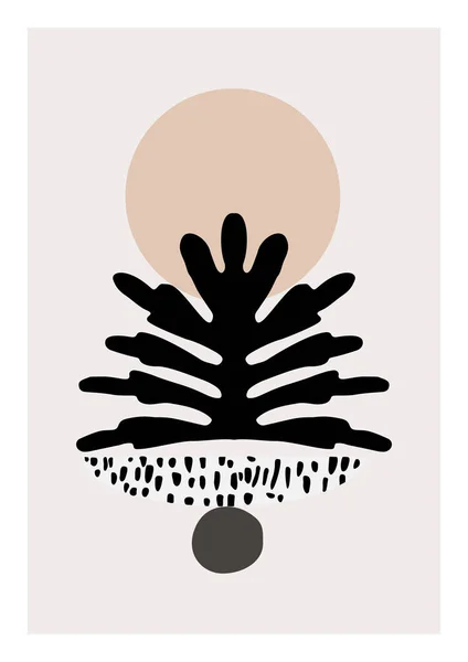 Ręcznie Rysowane Dzieła Sztuki Stylu Skandynawskim Nowoczesna Ilustracja Tropikalnym Liściem — Zdjęcie stockowe