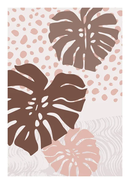 Abstrakt Monstera Blad Växt Affisch Moderna Tropiska Löv Med Doodle — Stockfoto