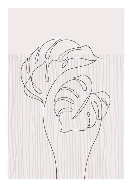 One Line Art Monstera Deja Cartel Elegante Hoja Tropical Con — Foto de Stock