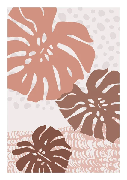 Abstraktní Monstera Opouští Rostlinný Plakát Moderní Tropický List Doodle Texturou — Stock fotografie