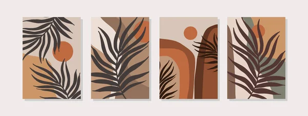 Abstract Landscape Set Geometric Shapes Sun Tropical Leaves Mid Century — Stock Photo, Image