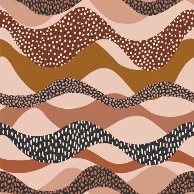 Doğal jeo tarzında dalgalı, pürüzsüz bir desen. Minimum puantiyeli yatay kıvrımlı dalgalar. Minimalist baskı, kapak, boho ev dekorasyonu, duvar kağıdı, doğum günü kartı, arkaplan