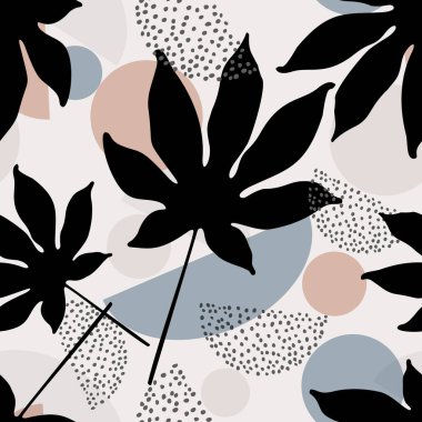 Asgari biçimde soyut arkaplan. Tropikal palmiye yaprağıyla modern vektör pürüzsüz desen bir çizgi sanat, nokta dokusu, minimalist baskı için geometrik şekil, boho ev dekoru, duvar kağıdı