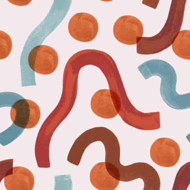 Soyut geometrik şekiller kusursuz desenler. Suluboya çok az dalga, daire şeklinde arka plan. Minimalist baskı, kapak, boho dekor, organik duvar kağıdı tasarımı için el çizimi vektör çizimi