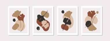 Soyut sonbahar yapraksız desen, doğal yaprak siluetleri, minimal memphis tarzında geometrik şekiller. Moda tasarımı için vektör, baskı, tekstil, kumaş, duvar kağıdı, yaz arkaplanı