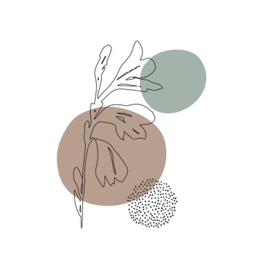 Soyut geometrik şekilli botanik duvar sanatı, çayır çiçekleri çizimi, minimal karalamalar. Asgari baskı için çağdaş poster, boho duvar dekoru, düz tasarım Vektör minimal sanat