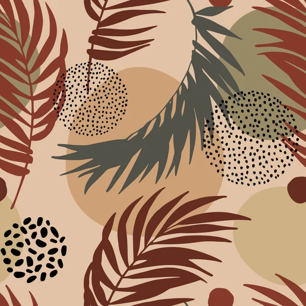 Abstract Tropic Foliage Seamless Pattern Black Palm Leaf Silhouettes Geometric — Διανυσματικό Αρχείο