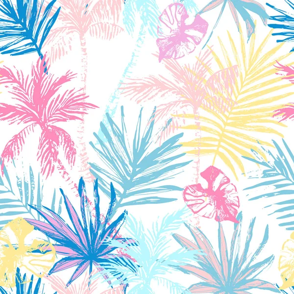 Beautiful Abstract Tropics Seamless Pattern Bright Grunge Palm Trees Tropical — ストックベクタ