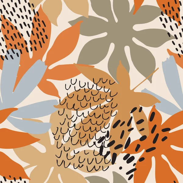 Feuilles Tropicales Griffes Motif Sans Couture Été Fond Floral Moderne — Image vectorielle