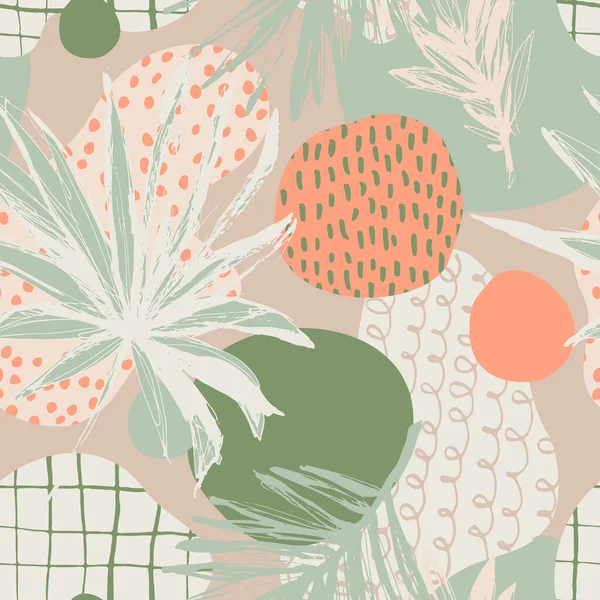 Grunge Texturé Feuilles Tropicales Motif Sans Couture Fond Vectoriel Avec — Image vectorielle