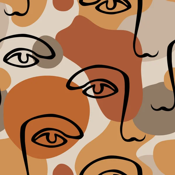 Абстрактна Лінія Жінок Зображує Безшовний Візерунок Сучасний Малюнок Обличчя Фоні — стоковий вектор