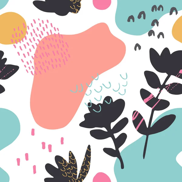 質感の有機的な形状を接ぎ木し 花のシームレスなパターンをカット 花のシルエット 抽象的な幾何学的形状を持つベクトル背景 夏のデザイン プリント 壁紙のための手描きイラスト — ストックベクタ