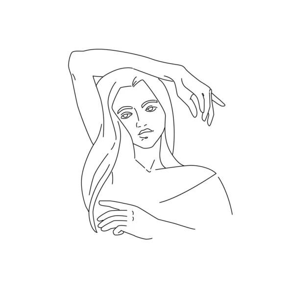 Hermosa Mujer Estilo Arte Línea Minimalista Simple Ilustración Modelo Femenino — Vector de stock