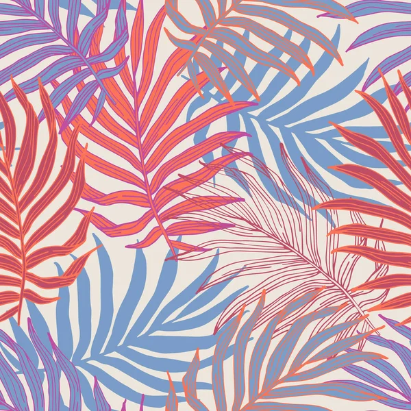 Hojas Tropicales Patrón Sin Costuras Verano Fondo Floral Natural Colores — Vector de stock